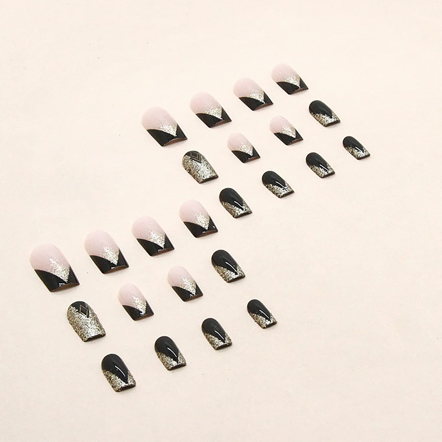 TBRZTR gradient gold glitter design nails add festive sparkle to any look.