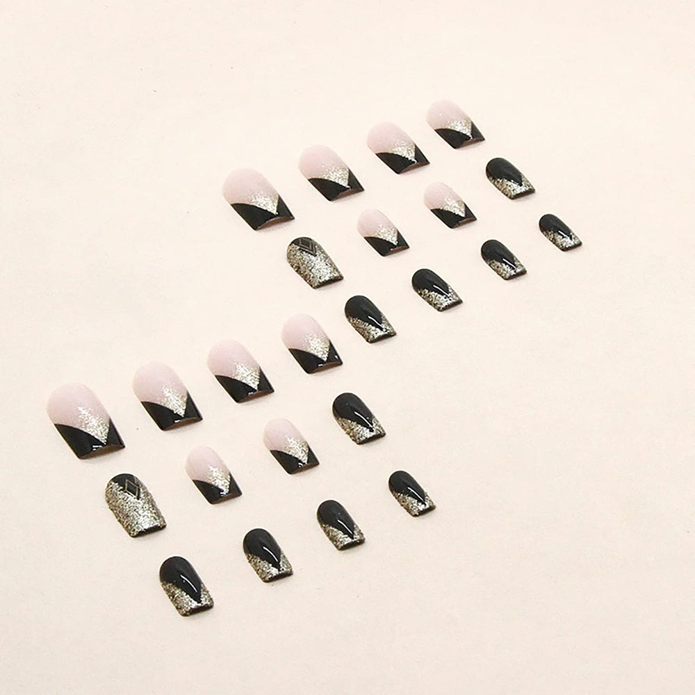 TBRZTR gradient gold glitter design nails add festive sparkle to any look.