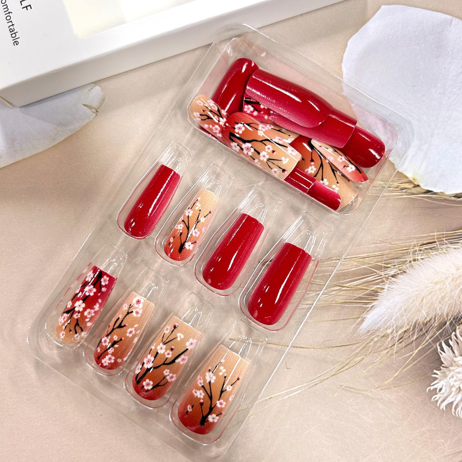TBRZTR Glossy Coffin Nails Medium Red for a fast, polished manicure with jelly glue.