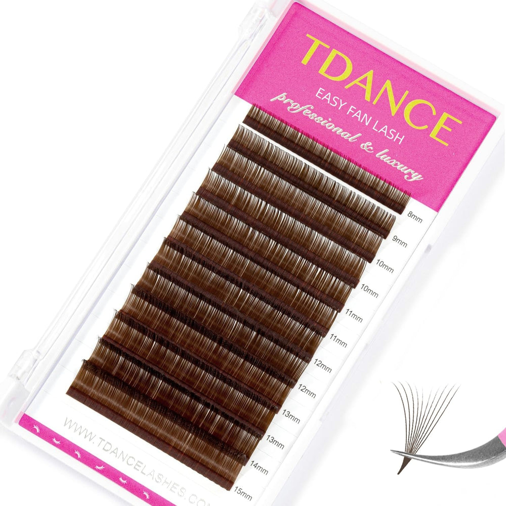 TDANCE Colorful Easy Fan Volume Lashes brown close-up showing natural-looking volume