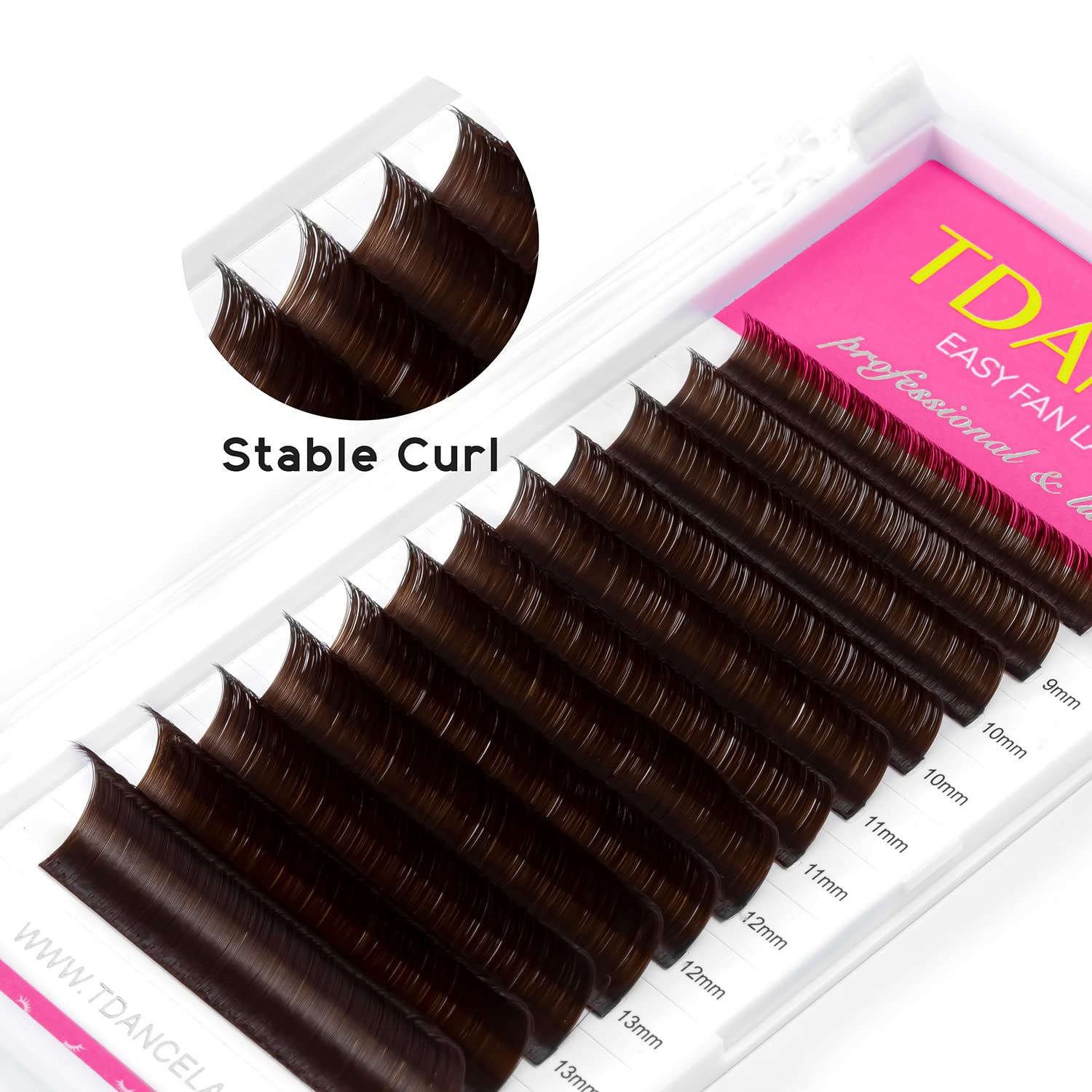 TDANCE self-fanning demo displaying fast fan formation on brown lashes