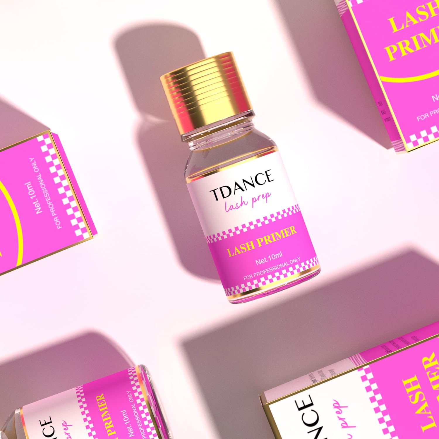 TDANCE Lash Primer professional-use close-up emphasizes safety guidelines.