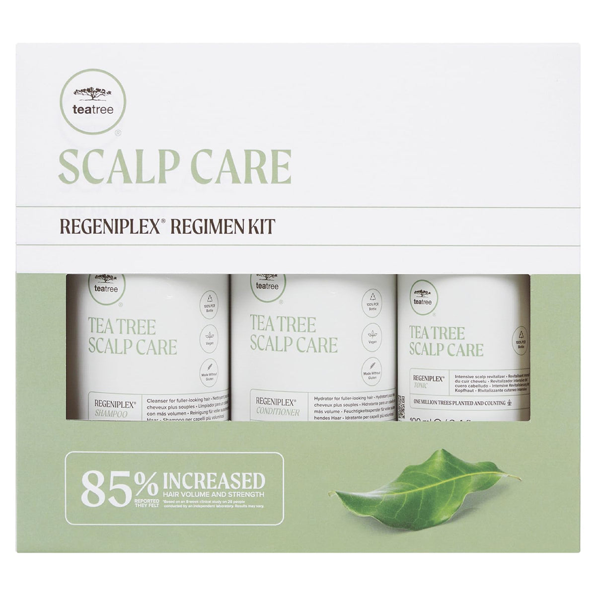 Tea Tree Scalp Care Regeniplex Regimen Kit bottle; promotes a refreshed scalp and fuller-looking hair.