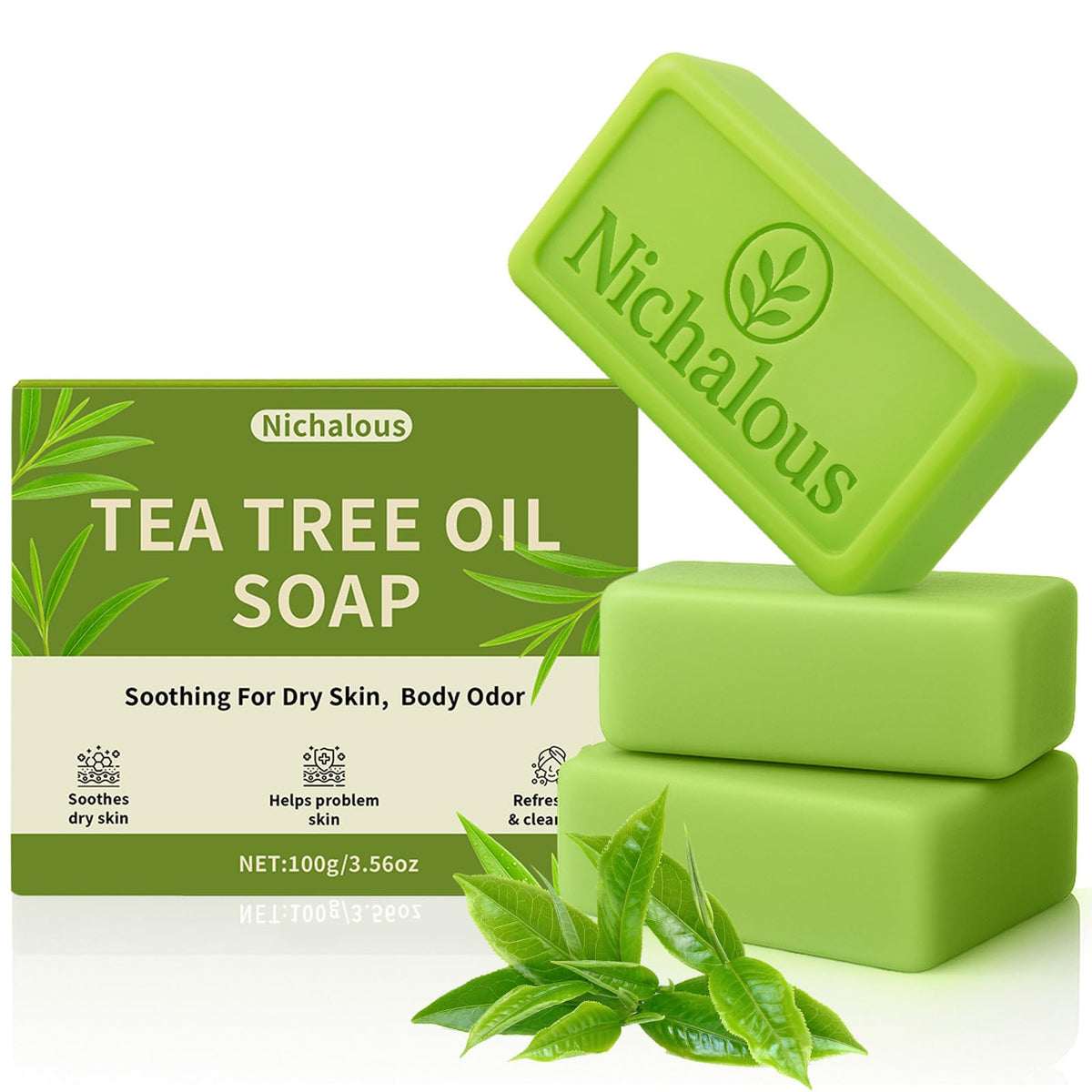 Tea Tree Soap bar lather closeup promotes clean, refreshed skin.