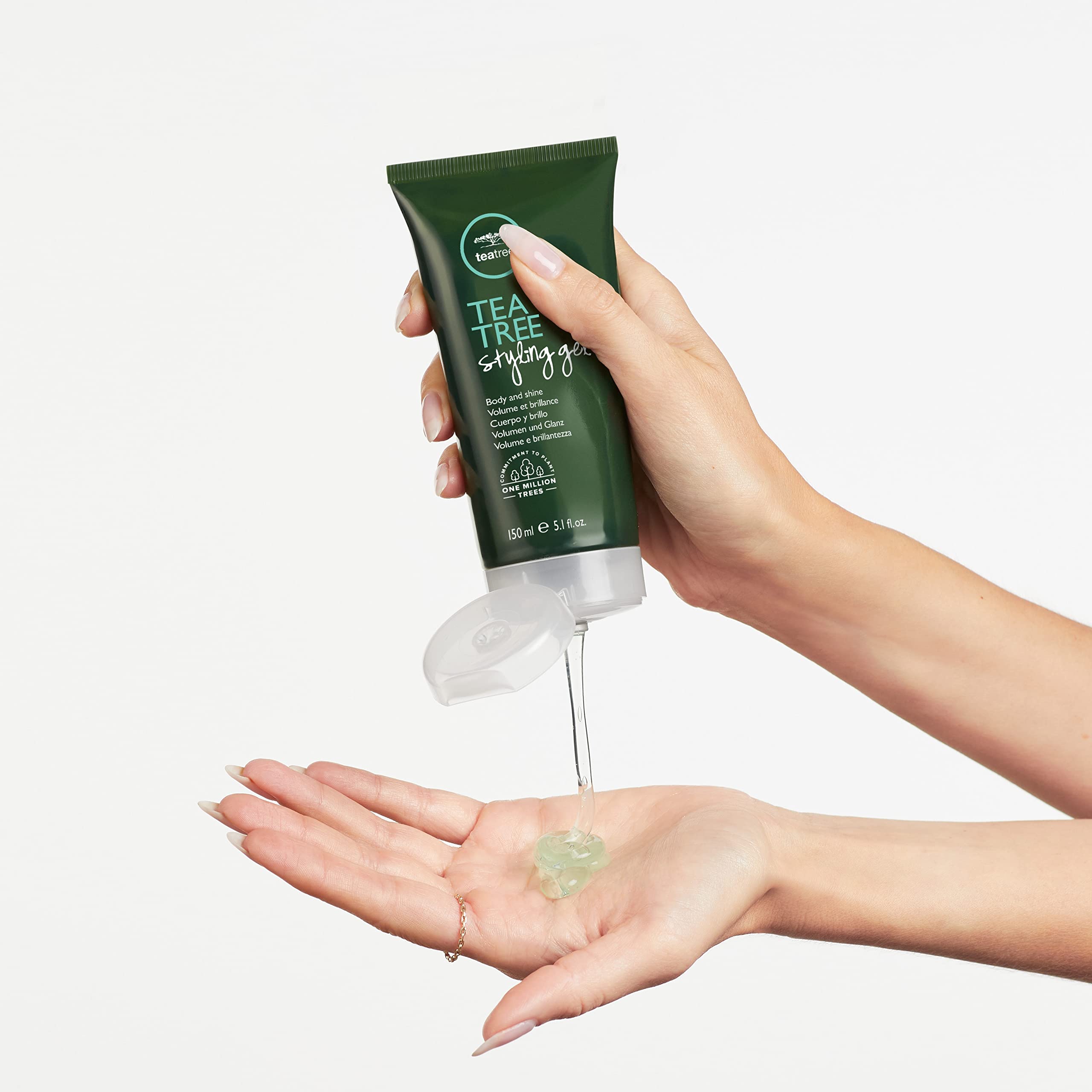 Tea Tree Styling Gel bottle side view shows portable packaging and balanced shine
