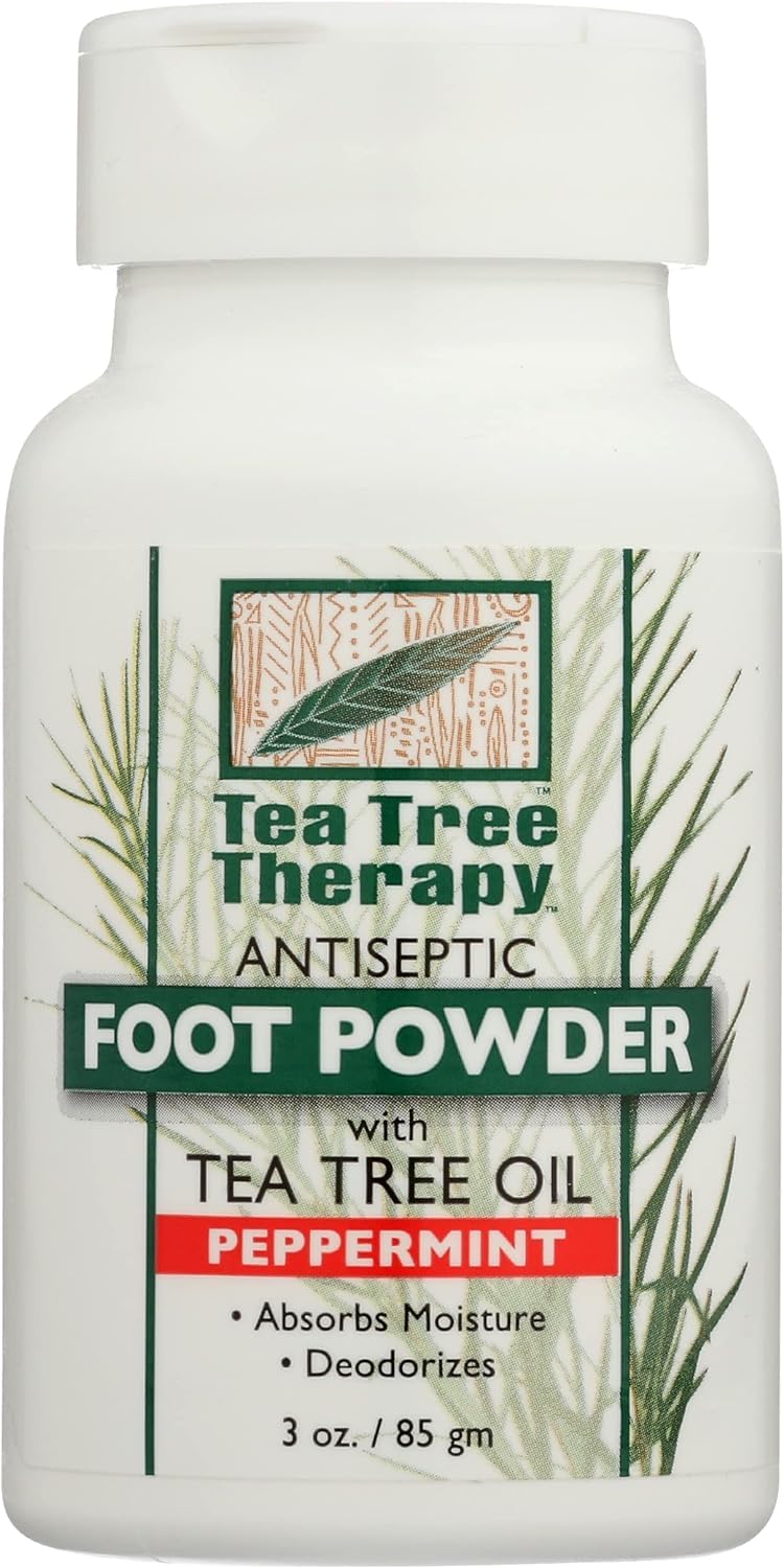Tea Tree Therapy antiseptic foot powder with tea tree oil and peppermint for refreshed feet