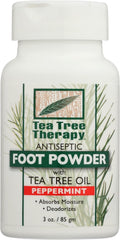 Tea Tree Therapy antiseptic foot powder with tea tree oil and peppermint for refreshed feet