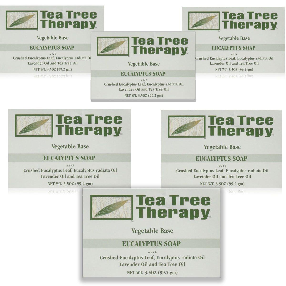 Tea Tree Therapy eucalyptus bar soap in plain view, highlighting the plant-based formula and clean presentation.