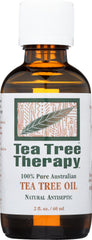Tea Tree Therapy tea tree oil bottle front, showing pure Australian oil for skin care.