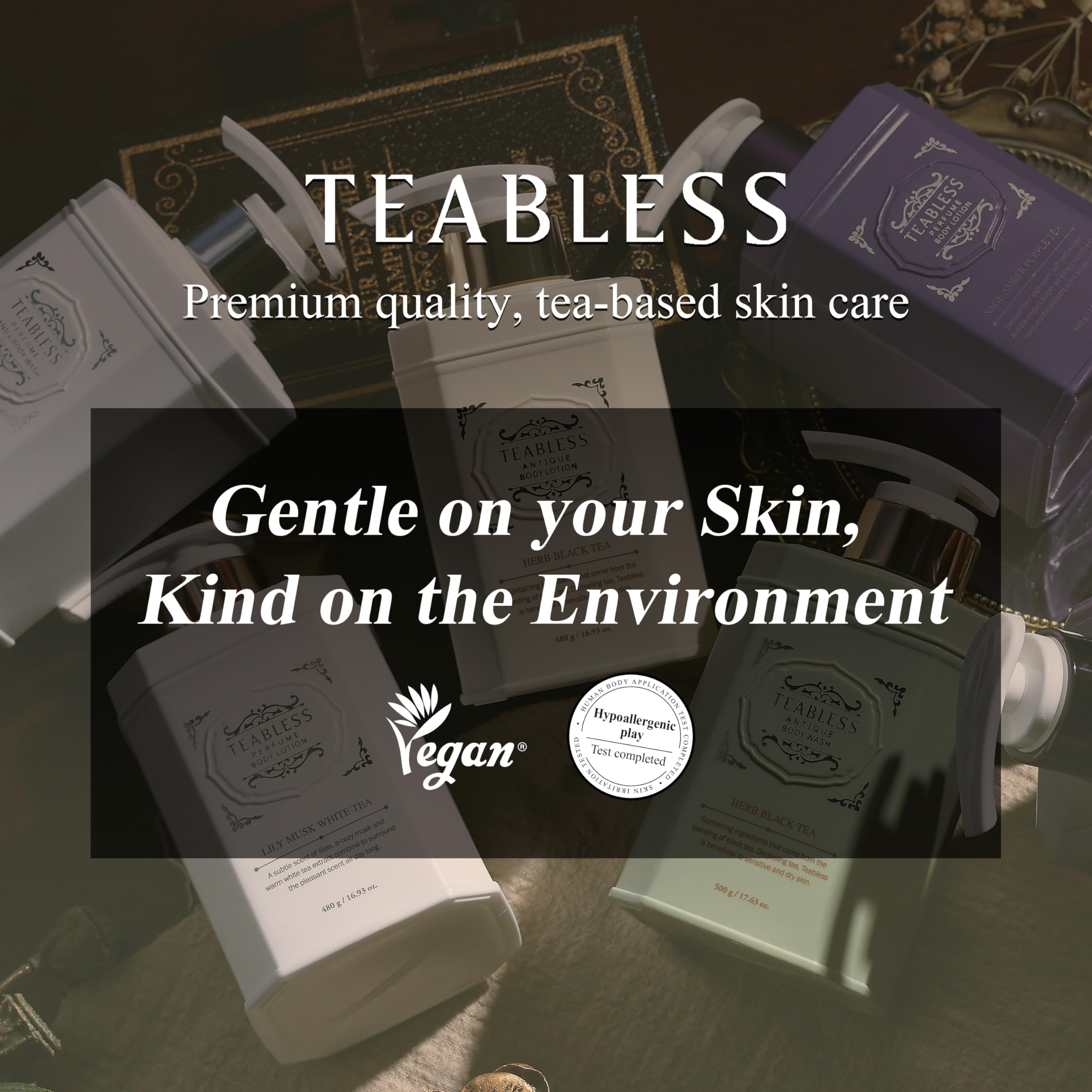 TEABLESS daily-use lotion shown for dry skin application and comfort.