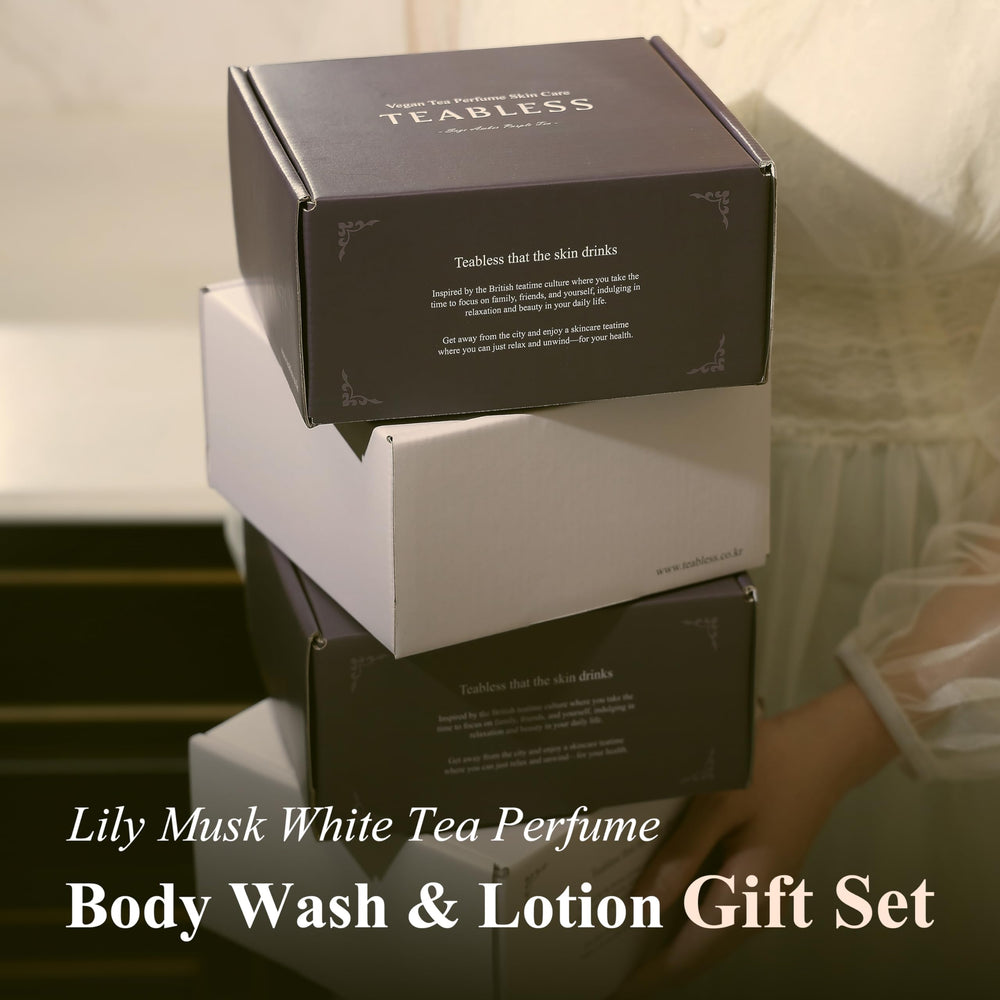 TEABLESS Fragrance close-up reveals warm musk and white tea aroma for calming moments.