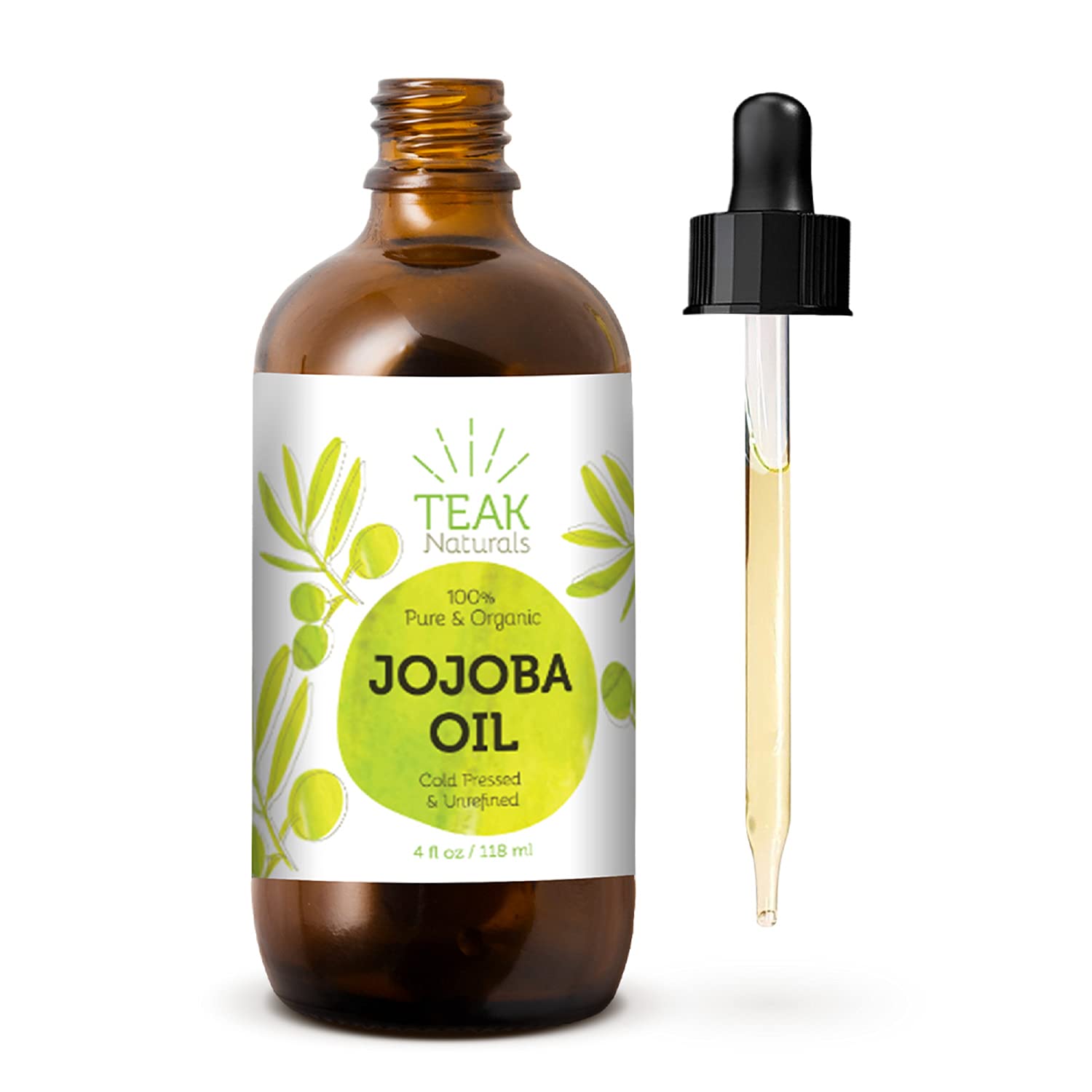 Teak Naturals Jojoba Oil bottle on a clean surface, moisturizes dry skin.