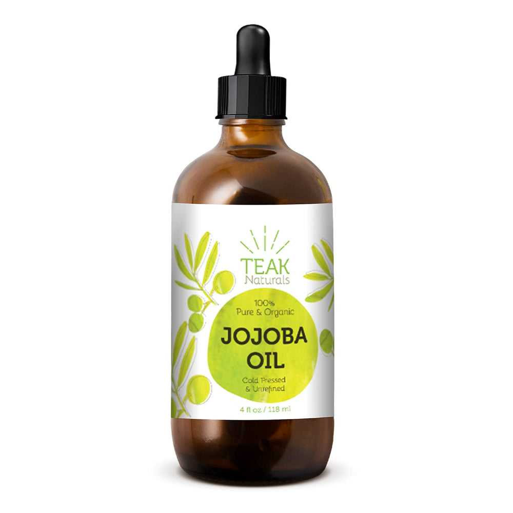 Teak Naturals Jojoba Oil packaging in box, premium natural moisturizer.