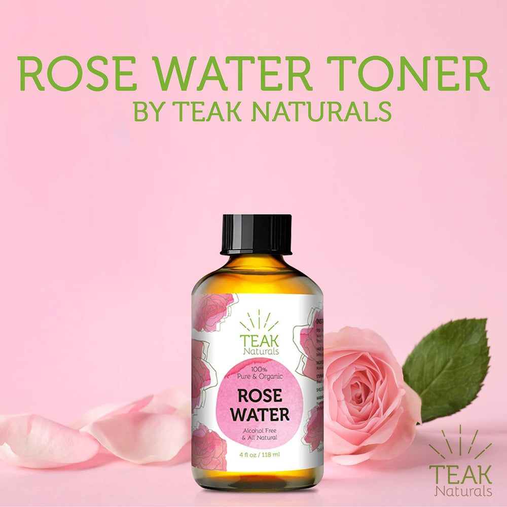 Teak Naturals Rose Water Toner on a cotton pad for gentle toning
