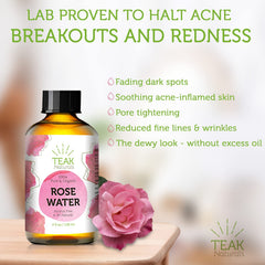 Teak Naturals Rose Water Toner in a sleek glass bottle