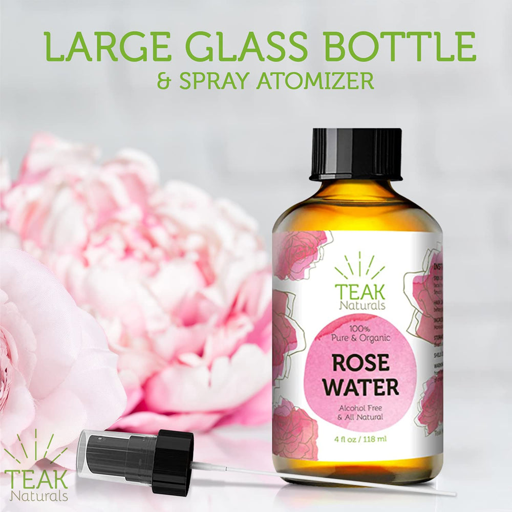 Teak Naturals Rose Water Toner in travel friendly 4 oz size