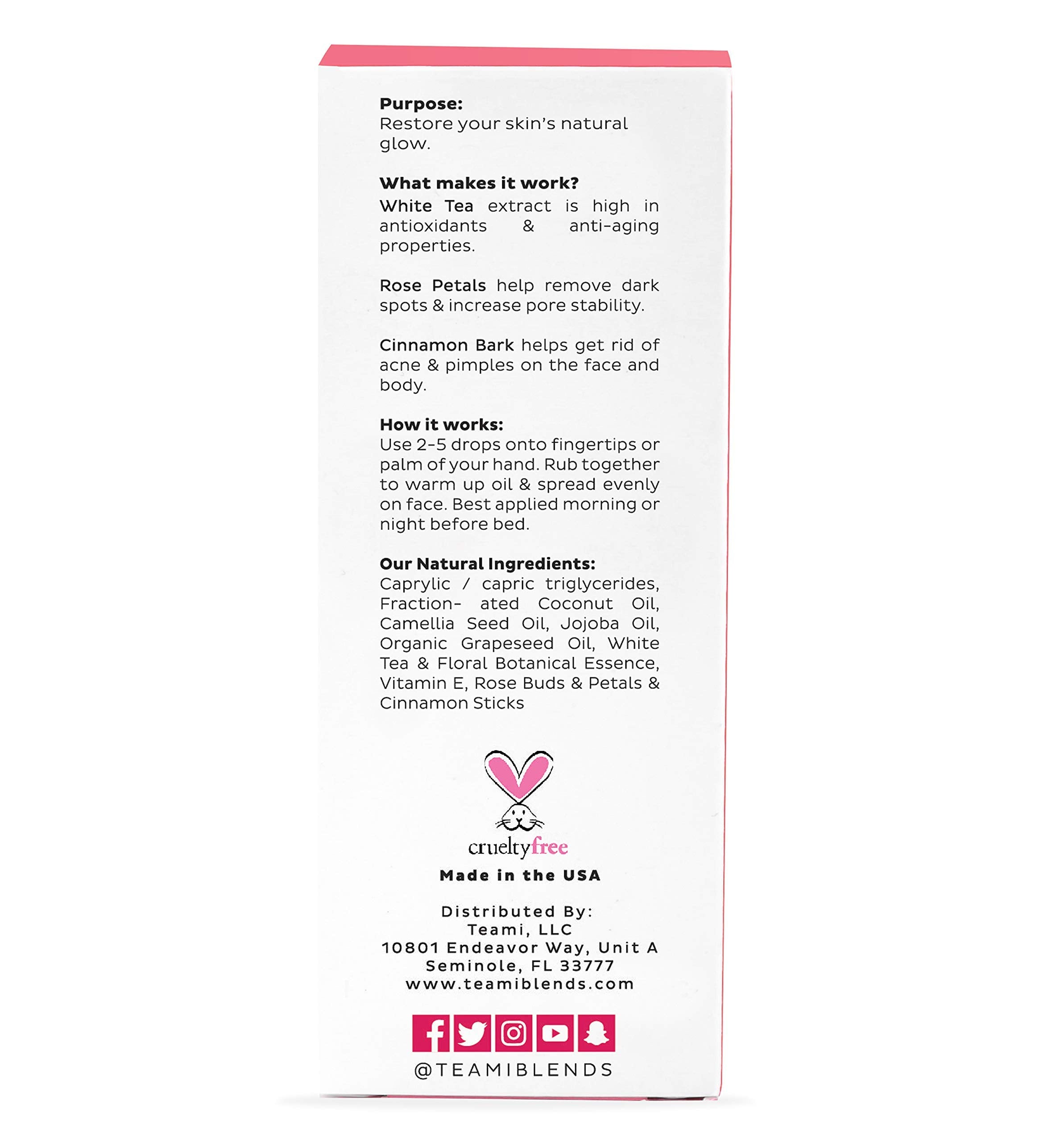 Teami Glow rose and jojoba oil ingredients for nourished skin