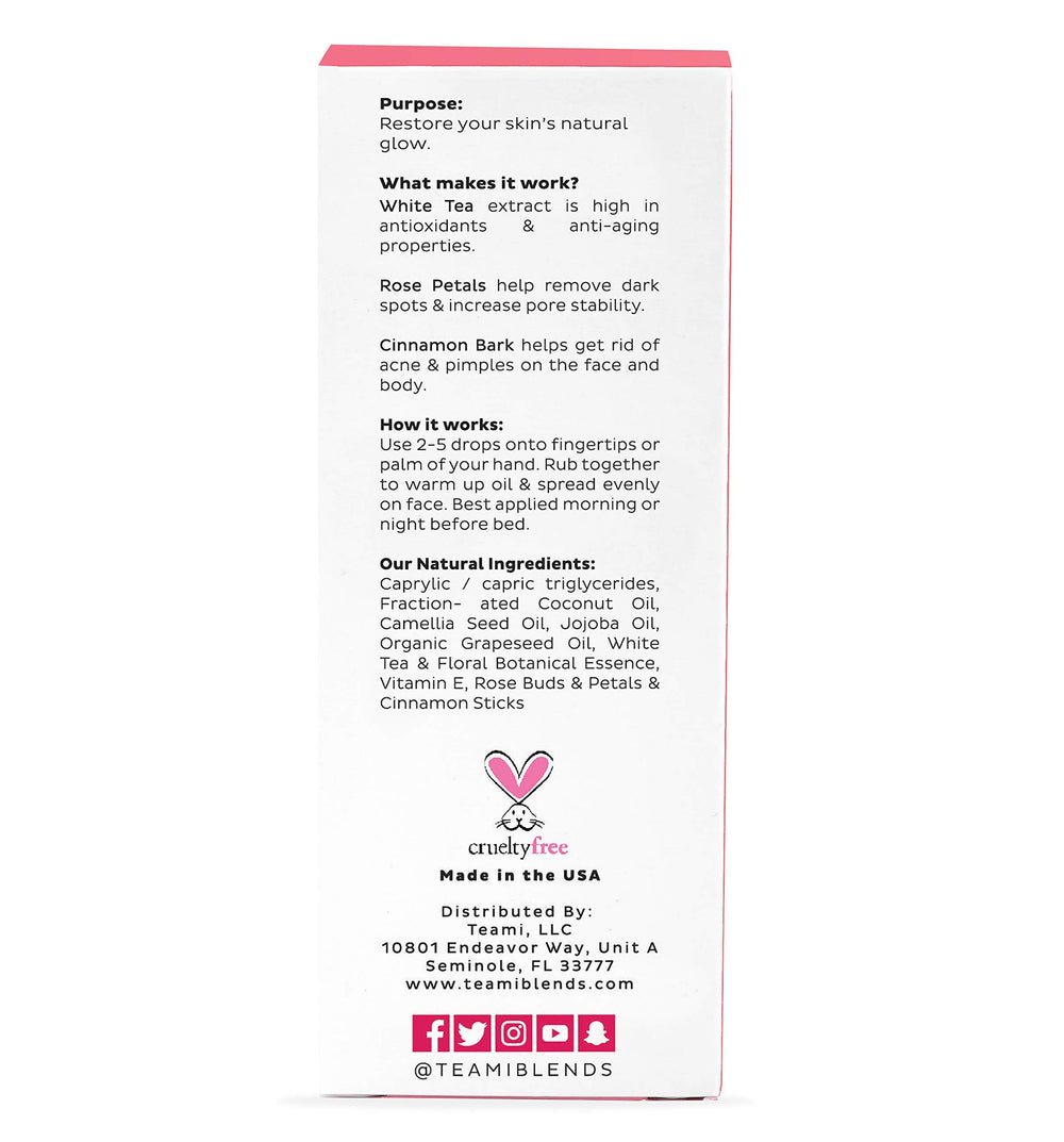 Teami Glow rose and jojoba oil ingredients for nourished skin