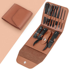 Teamkio 12-piece manicure set in leather case for travel and everyday grooming.