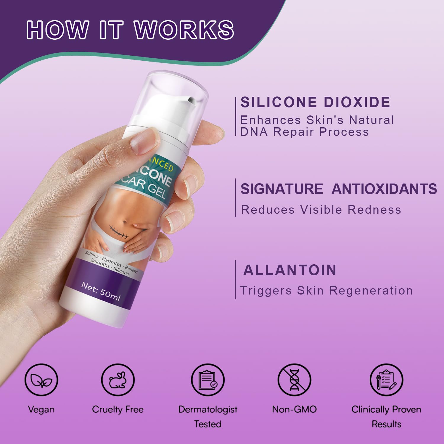 Tearich scar gel applied to skin to soften raised scars