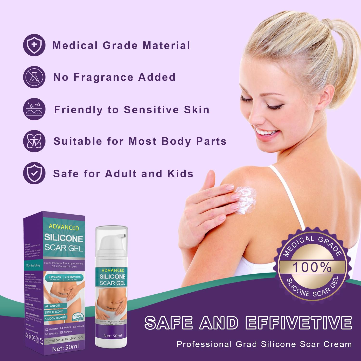 Tearich silicone scar gel on face demonstrates discreet scar treatment