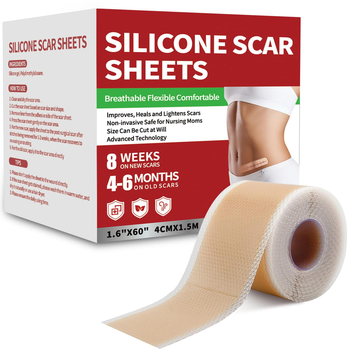 Tearich silicone scar tape roll shows flexible, skin-friendly coverage for scar care.