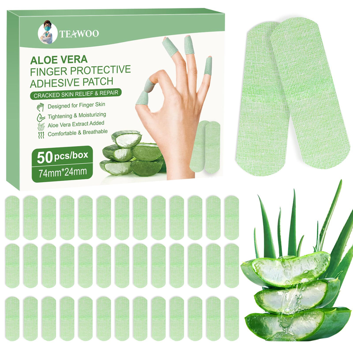 TEAWOO Aloe Vera cracked hands patches pack close-up showing moisture retention for healing