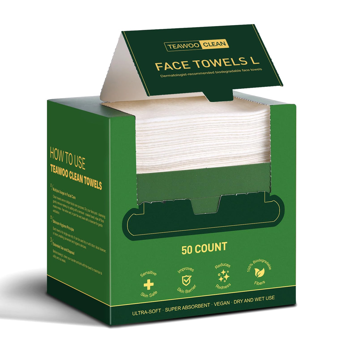 TEAWOO disposable face towels 50ct offer gentle, convenient makeup removal on the go.