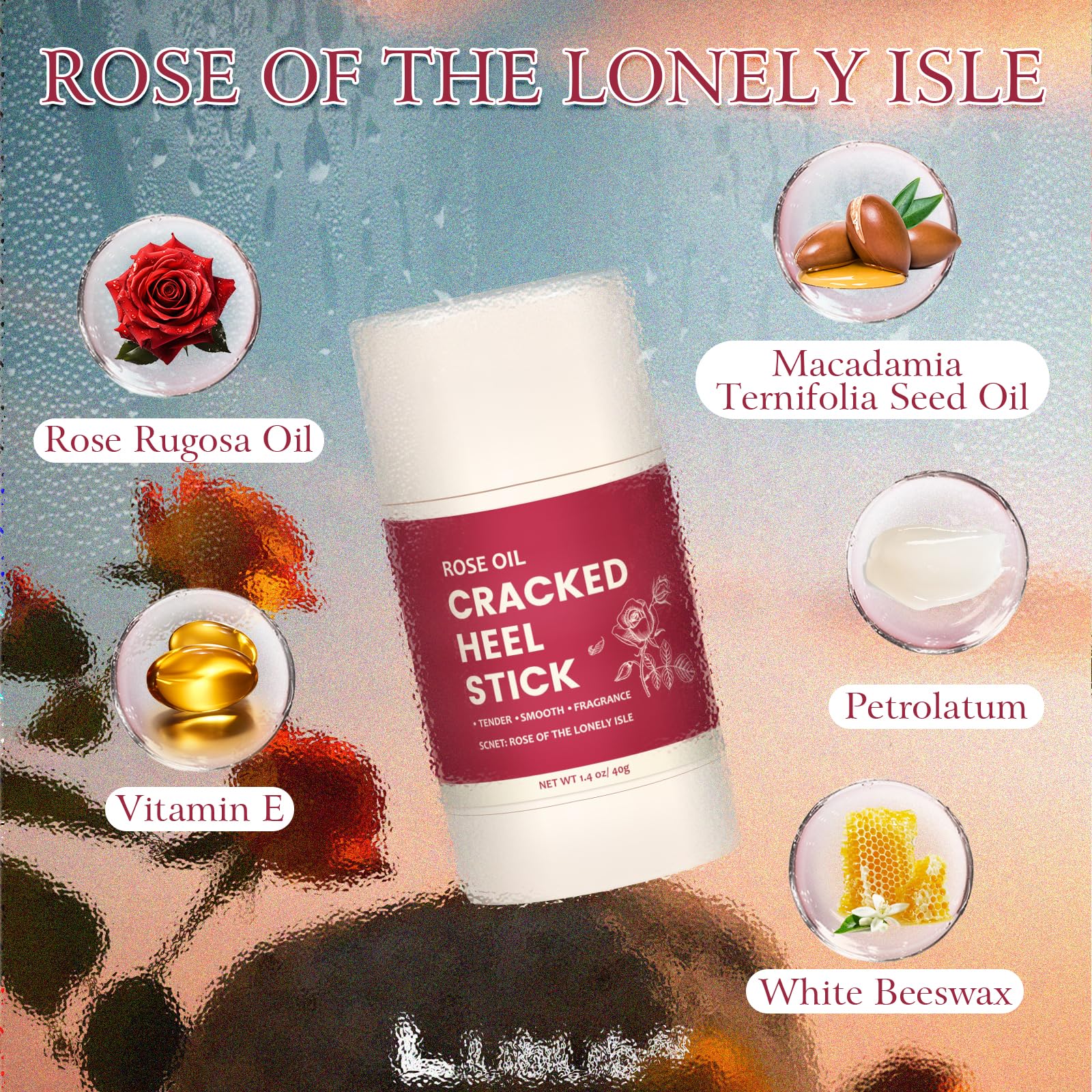TEAWOO rose oil repair stick close-up for soothing dry heels