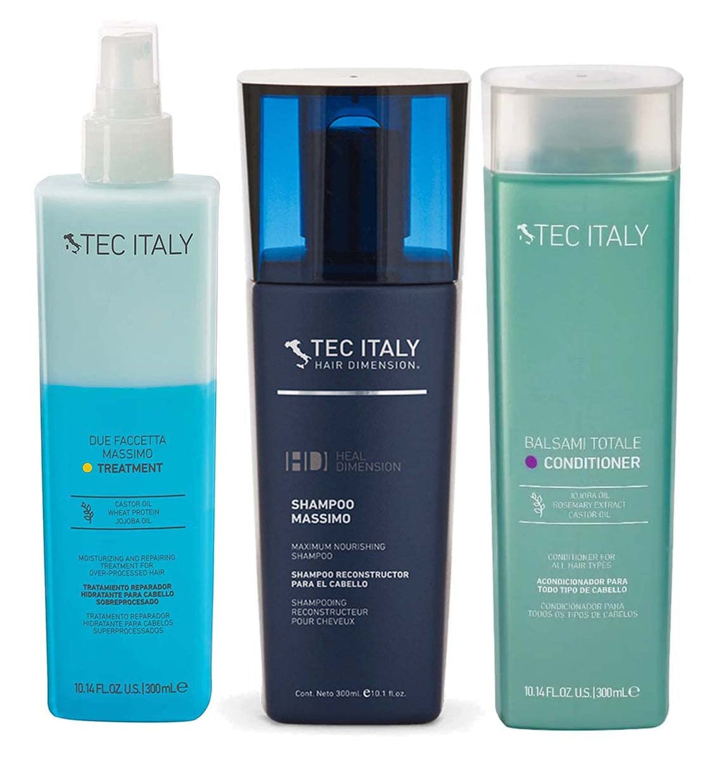 TEC Due Faccetta Massimo bottle showing two-phase treatment for daily shine