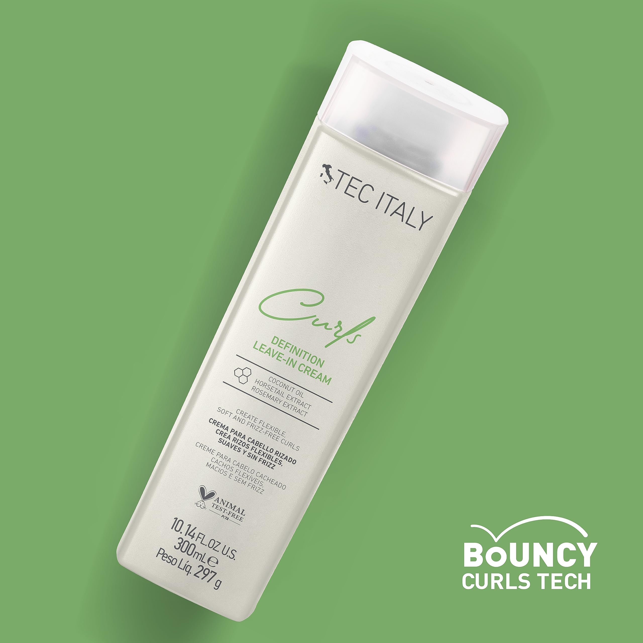 Tec Italy Curls Leave-In Cream packaging close-up showing product details.