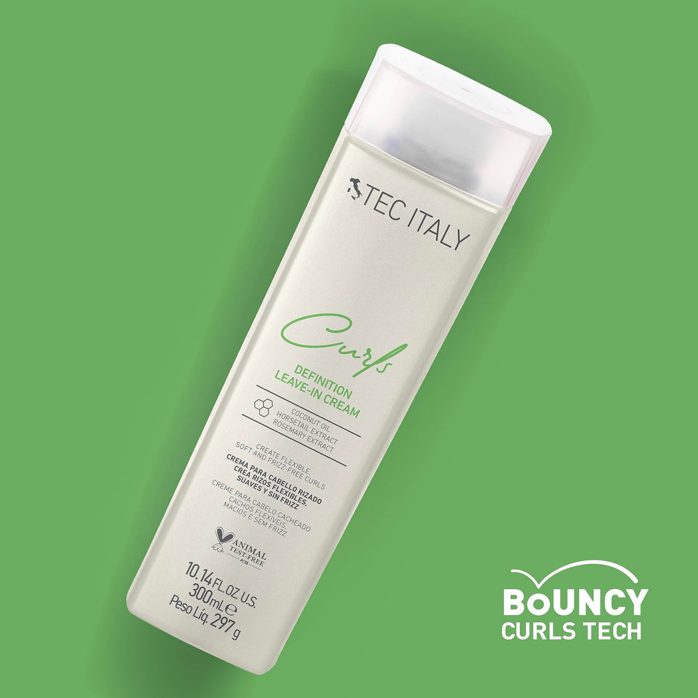 Tec Italy Curls Leave-In Cream packaging close-up showing product details.