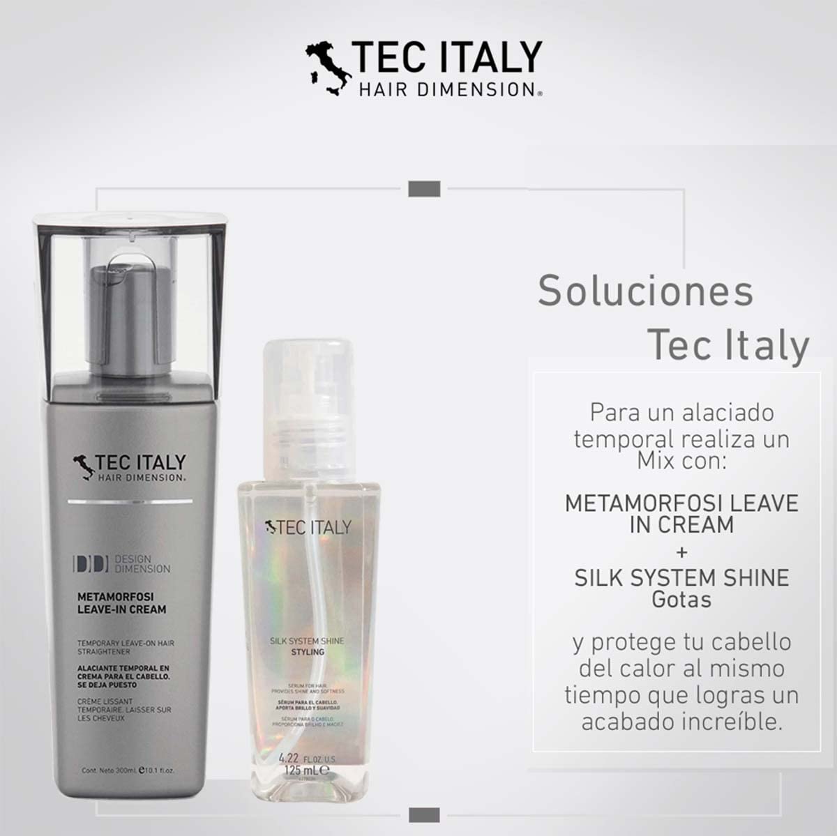 Tec Italy hair thermal protection visual emphasizes styling safety for treated hair.