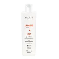 Tec Italy Lumin Hair Treatment bottle showcases a sleek package, enhancing color depth and hair softness.