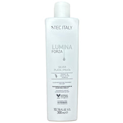 Tec Italy Lumina Forza silver hair bottle shows color correction and shine for gray hair
