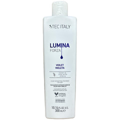 Tec Italy Lumina Forza violet bottle for neutralizing yellow tones and boosting shine in blonde or gray hair