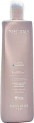 Tec Italy Lumina Shampoo gray hair closeup highlighting moisture and shine.