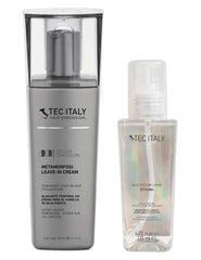 Tec Italy Metamorfosi Leave-In Cream 300ml bottle shows heat protection and silky feel.