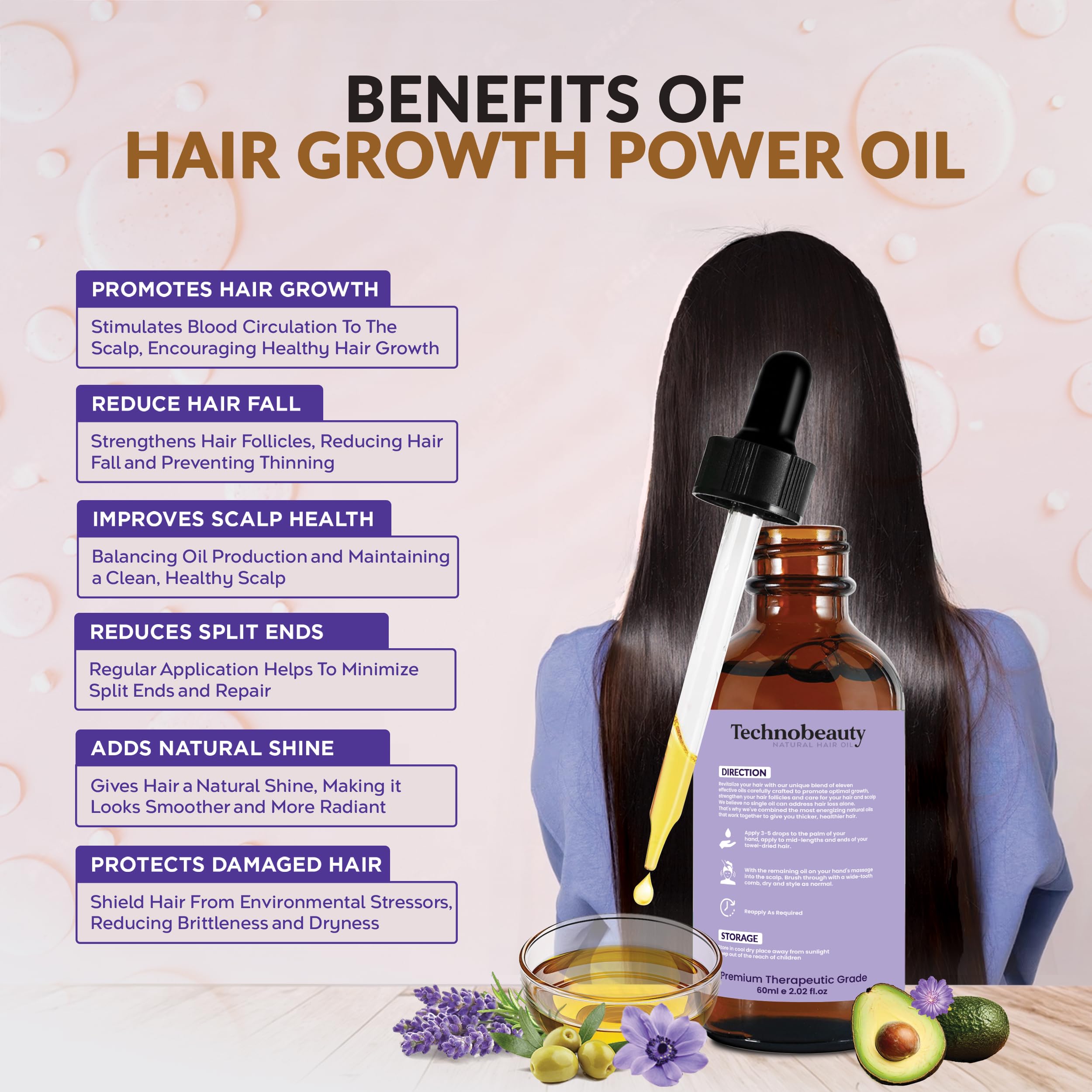 Technobeauty avocado oil bottle nourishes and strengthens follicles