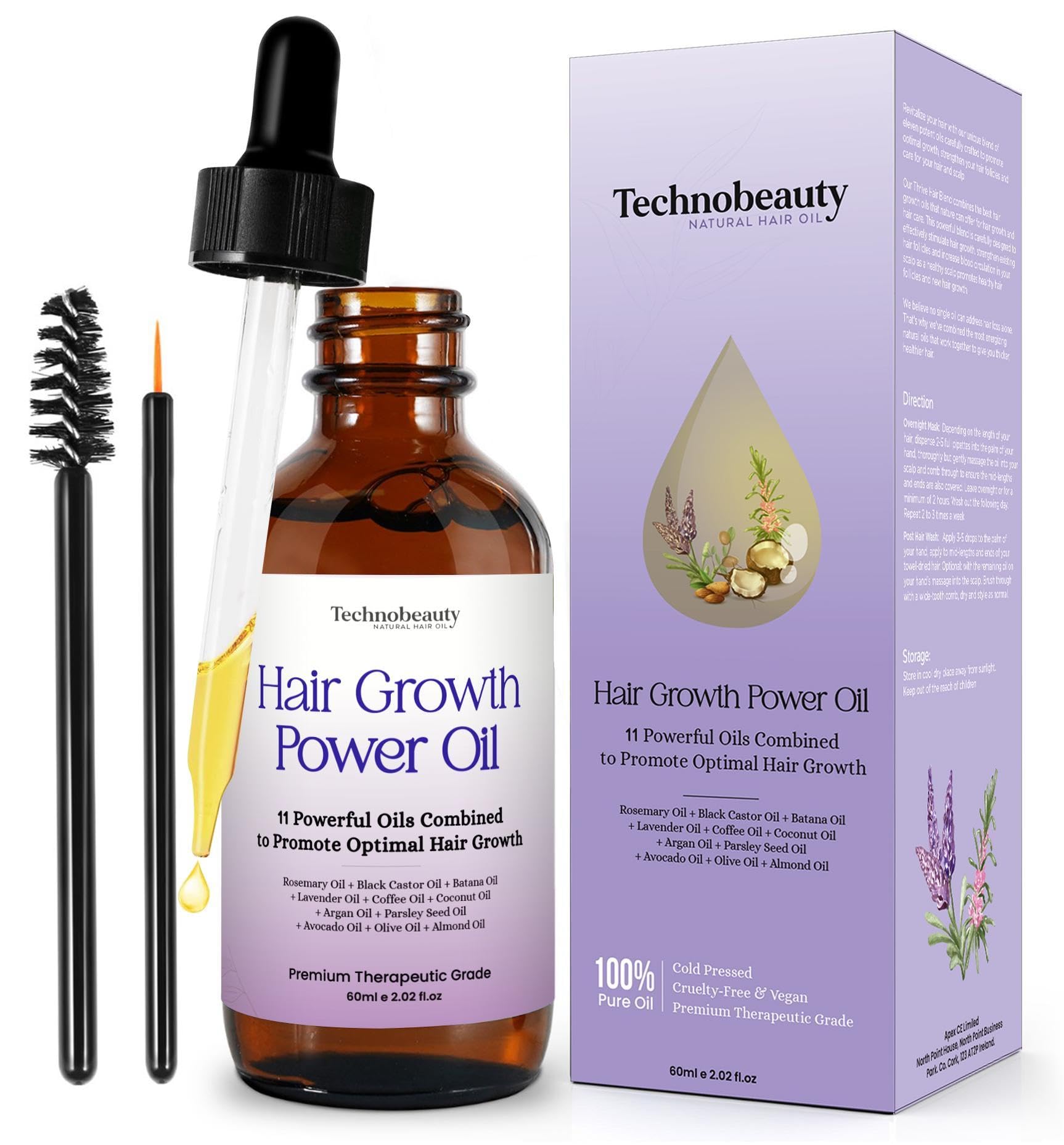 Technobeauty black castor oil bottle nourishes scalp and supports healthy hair