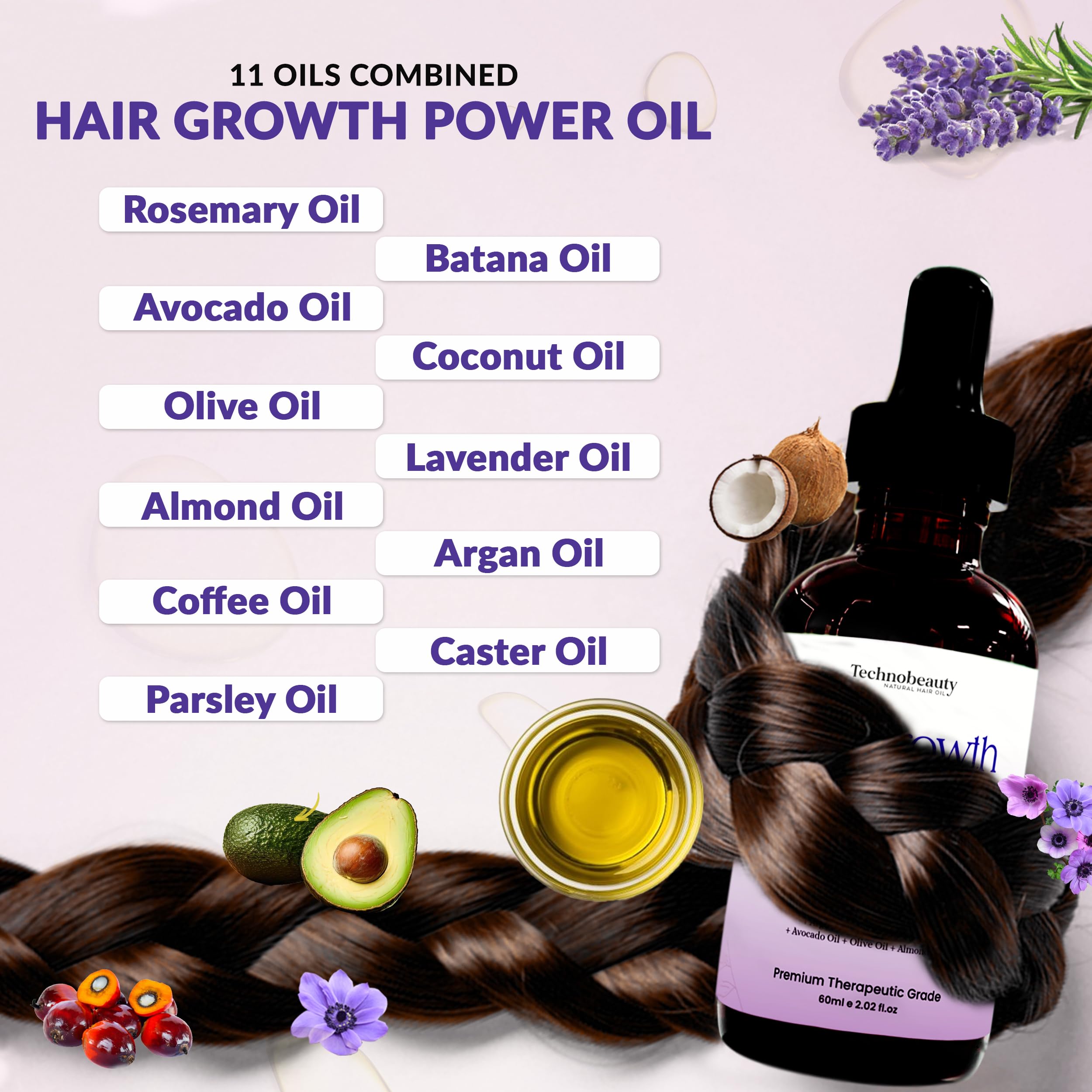 Technobeauty lavender oil bottle soothes scalp and promotes relaxation