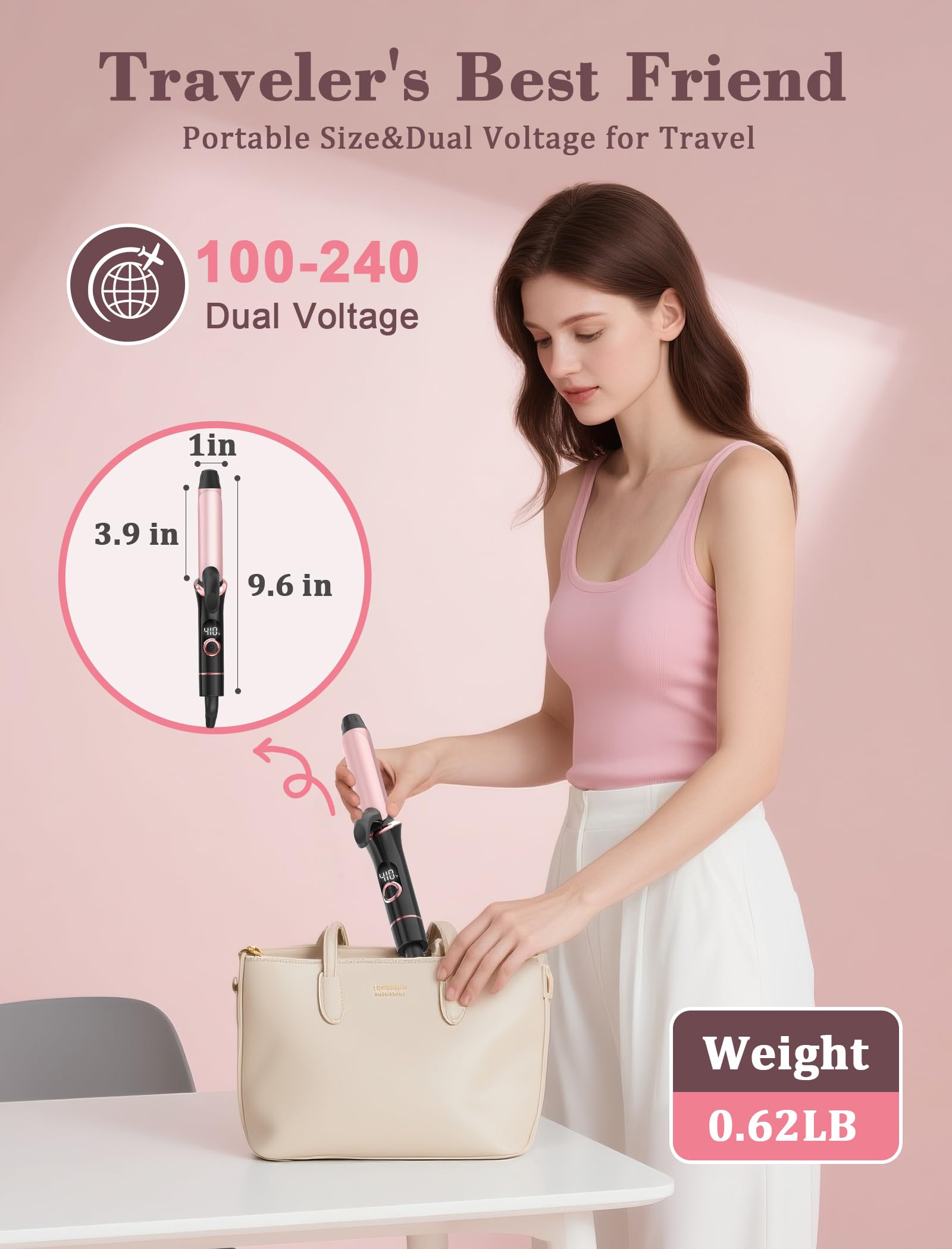 TECSIX curling iron with digital temperature settings for precise heat control