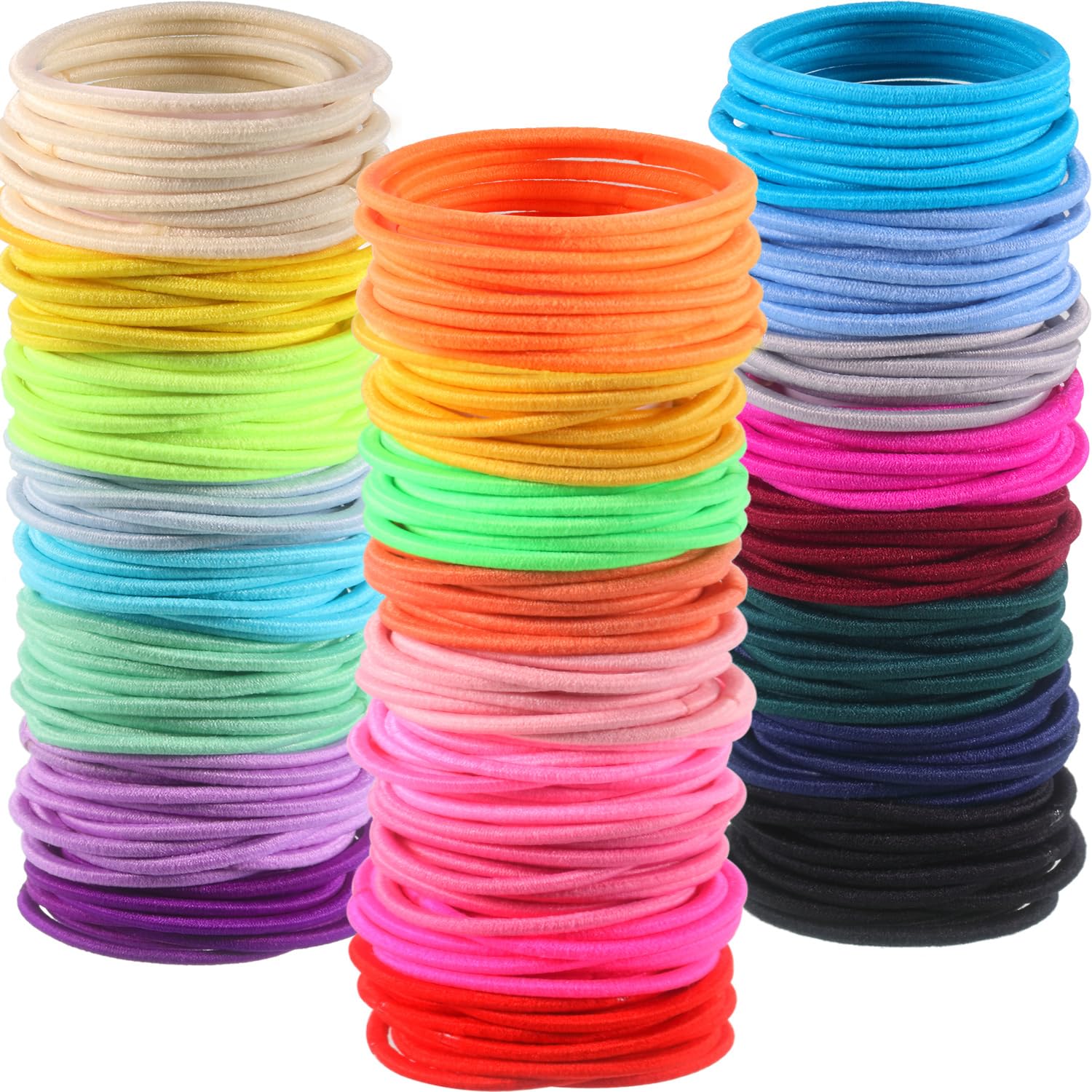 TecUnite bulk bright hair elastics in 1-inch size for daily use.