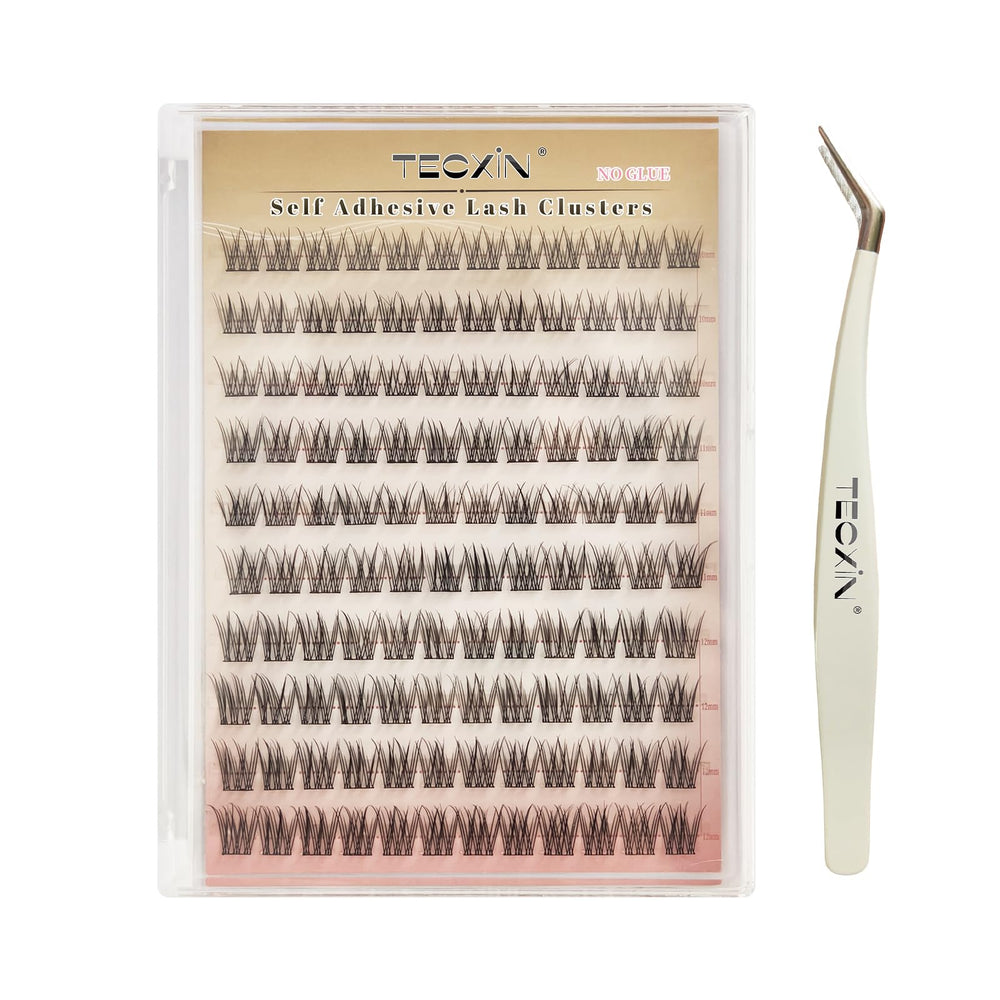 Tecxin Mix natural lash clusters kit application close-up, easy press-on style