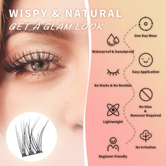 Tecxin no-glue lash clusters demonstrating quick, mess-free wear