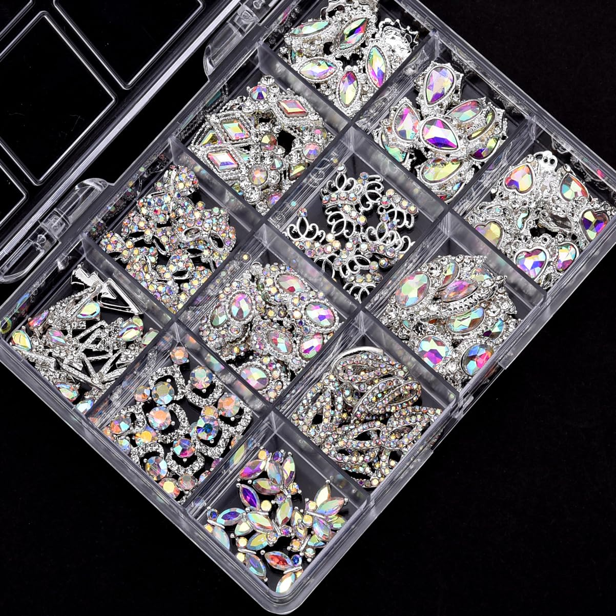 TEEKME electroplated-silver rhinestones stay shiny and durable on nails