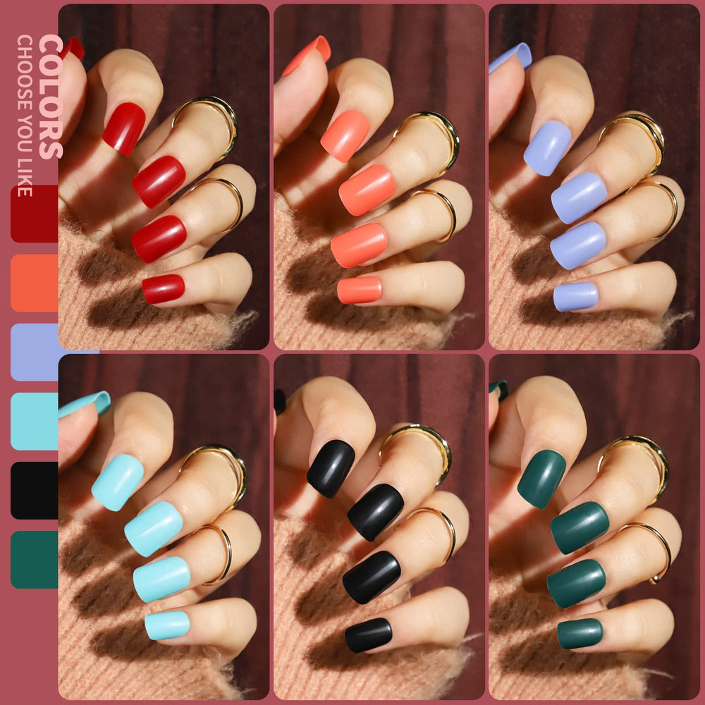 Teenitor 12-color short square nails provide glossy, mix-and-match options.