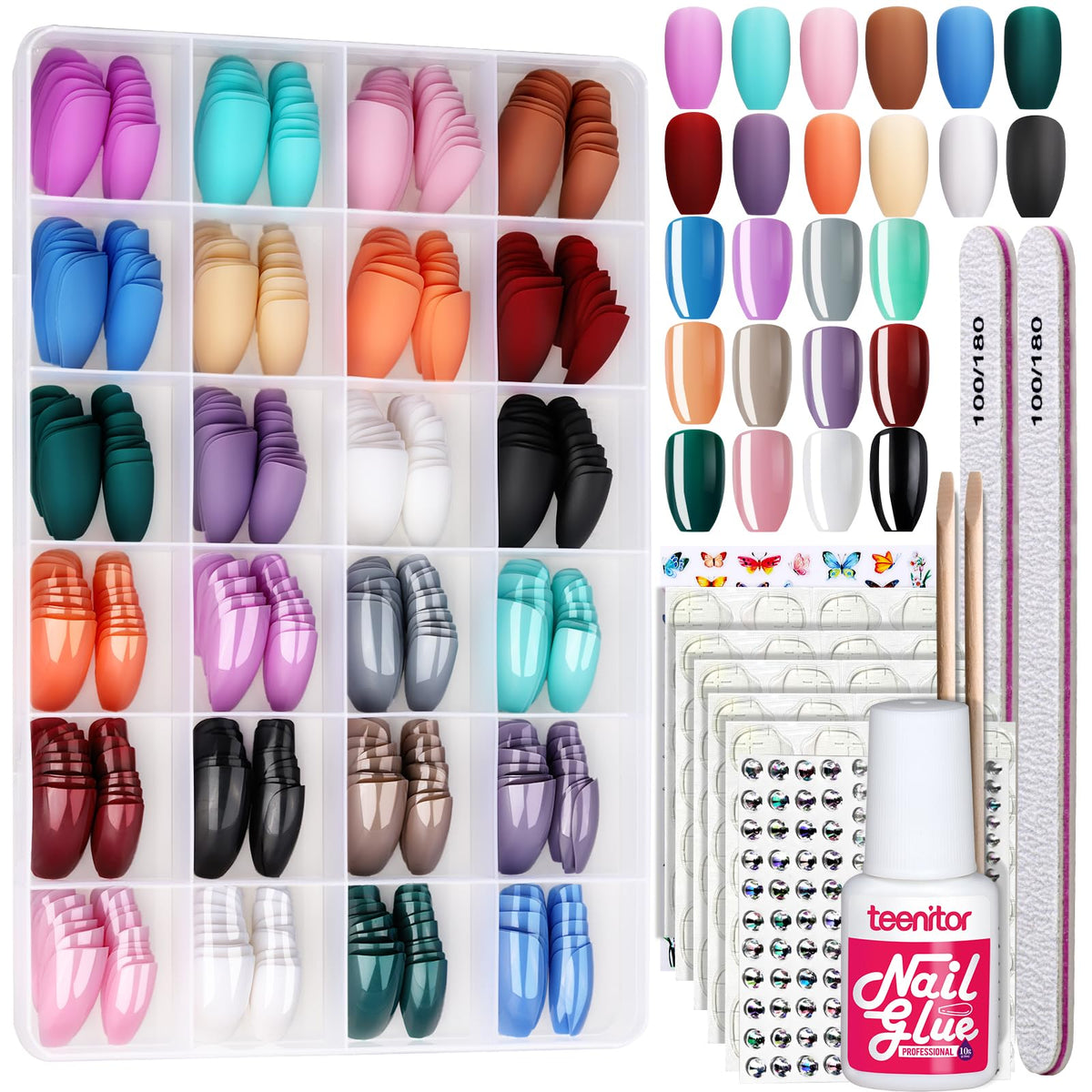 Teenitor coffin press on nails 24-pack for easy at-home manicures.