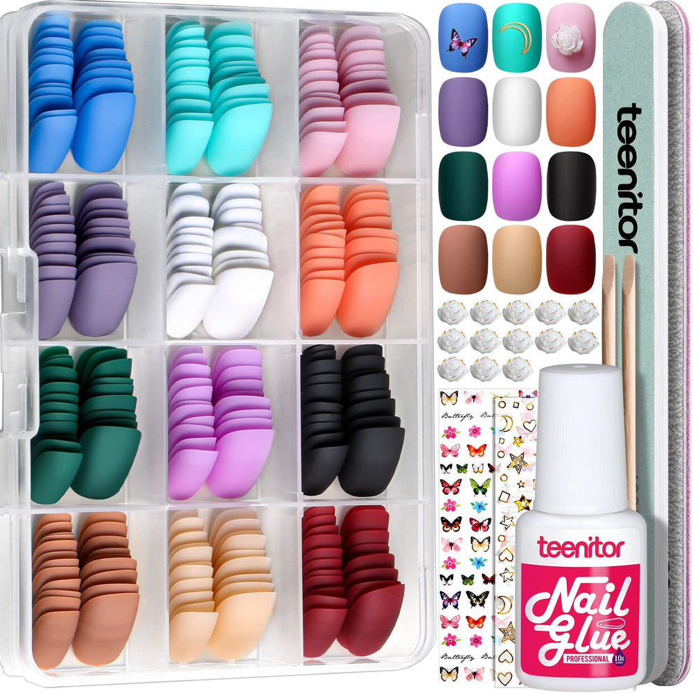 Teenitor 288pcs short press-on nails kit for quick at-home manicures.