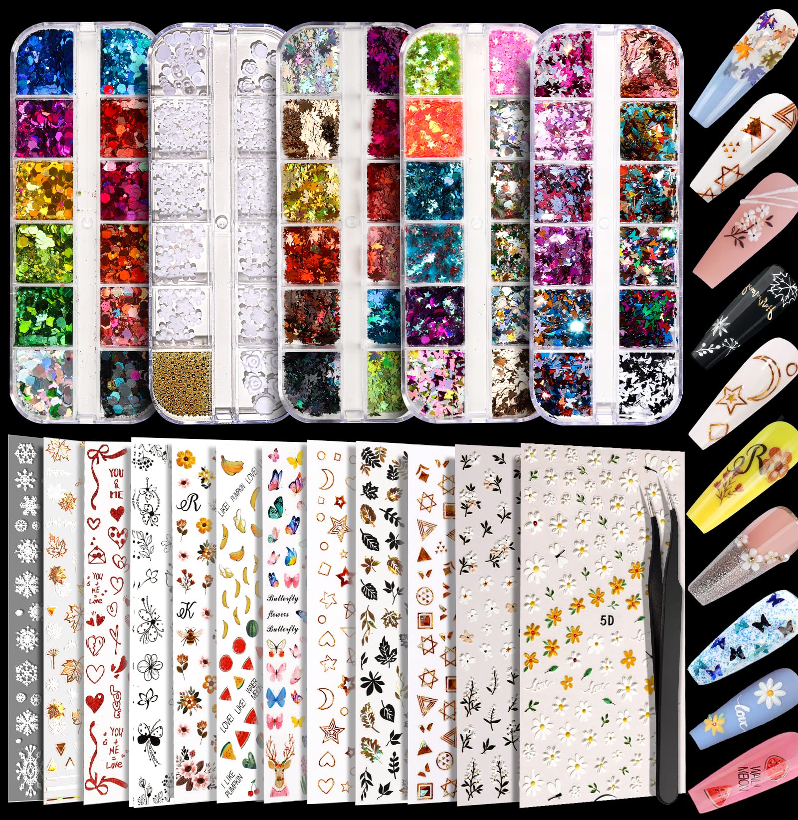 Teenitor 5D embossed flower nail stickers for depth and texture